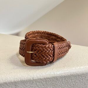 Vintage Y2K Woven Leather Wide Waist Belt Brown Boho Chic Womens‎ Large belt